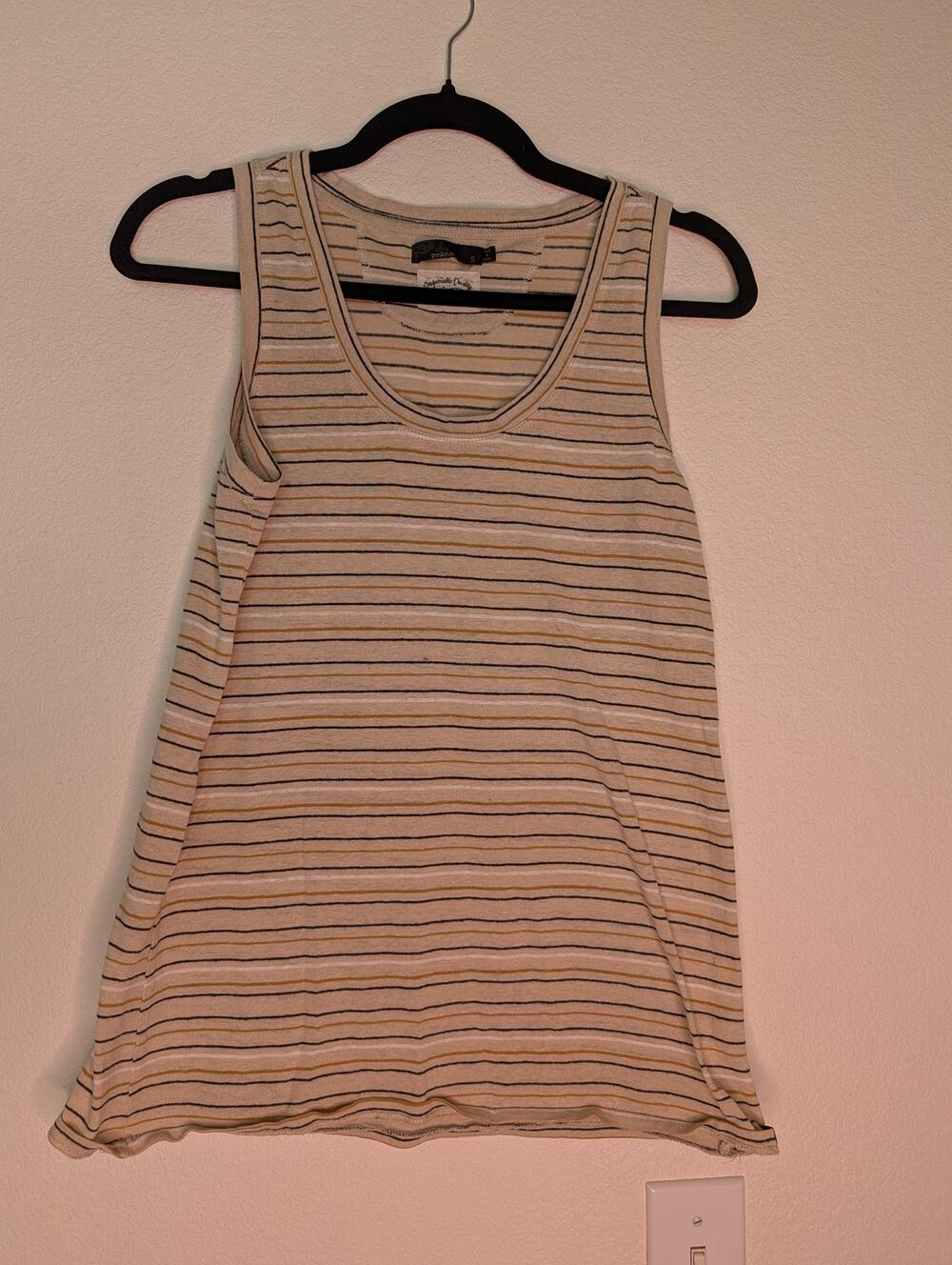 prAna Cozy Up Crewneck Hemp-Blend Tank Top Striped S Yoga Athleisure Travel